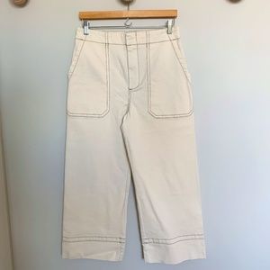 Anthropologie Cotton Canvas Wide Legged Pant Cream
